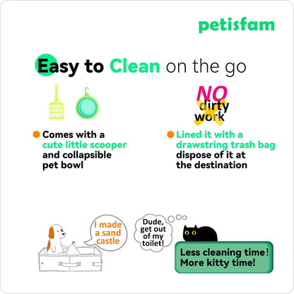 Portable Litter Box for Easy Travel with Cats and Kitties with 1 Collapsible Bowl and 1 Scoop